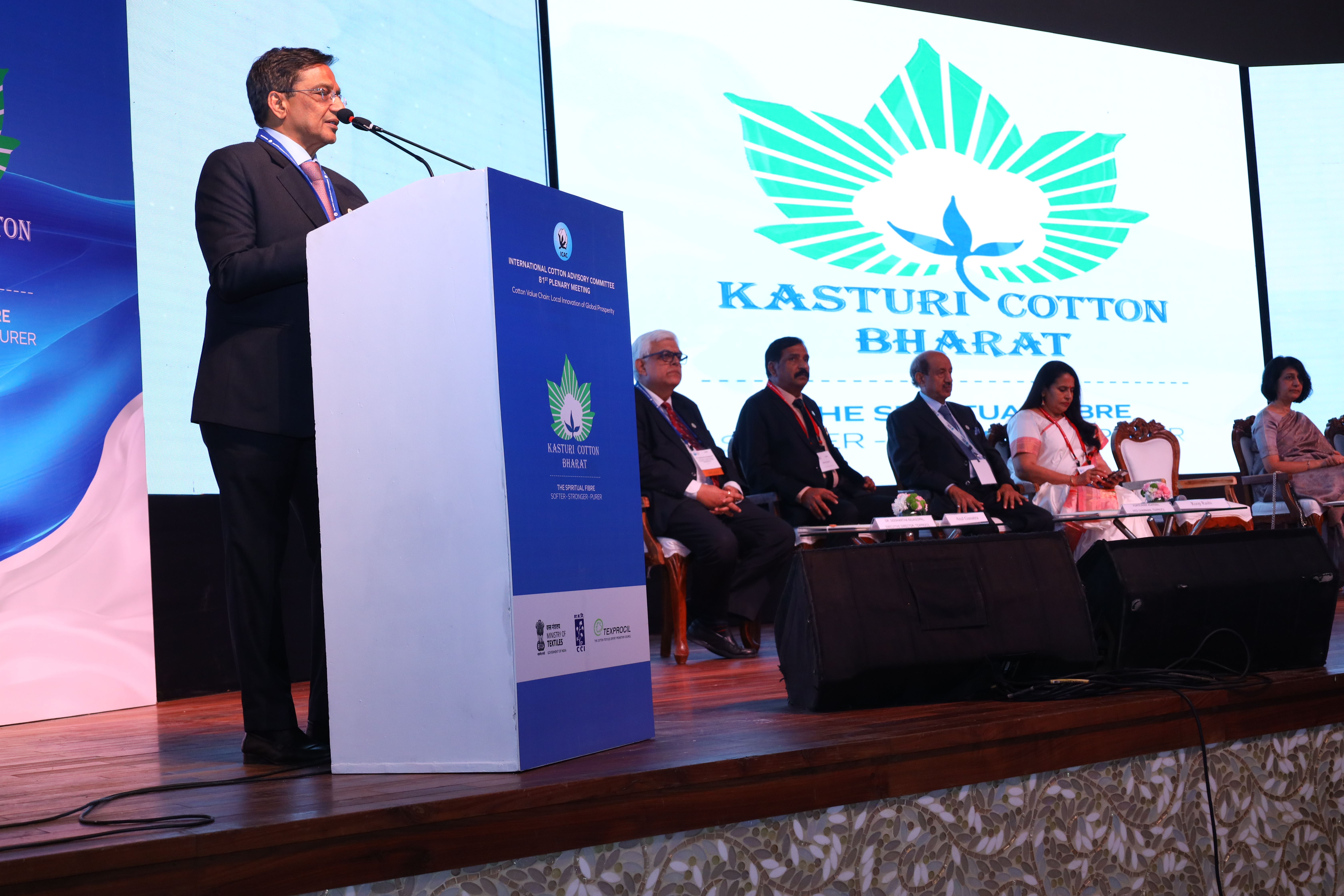 Shri Sunil Patwari, Chairman, TEXPROCIL gave the welcome address at the evening session of Kasturi Cotton Bharat at the 81st Plenary Meeting of the (ICAC) held on 2nd Dec 2023 at the Jio Convention Centre, Mumbai