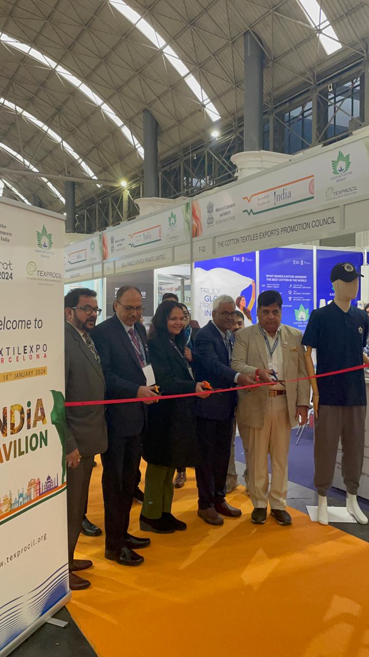 Inauguration of India Pavilion from Ms. Simran, Second Secretary, Embassy of India, Madrid, Spain at TextilExpo Barcelona, Spain, held from 16-18 January 2024
