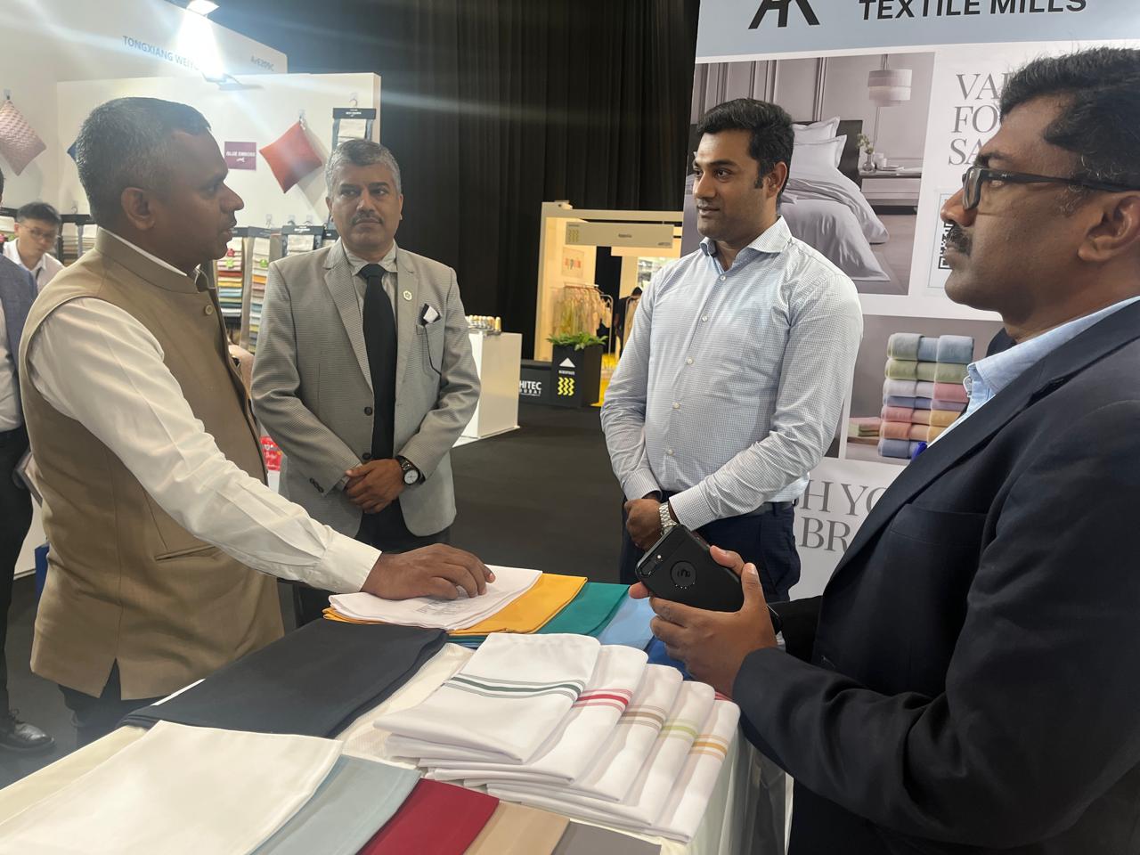 Shri K Kalimuthu, Consul from Indian Consulate, Dubai interacted with the Texprocil participants at the Index Dubai Show being held from 4-6 June at the World Trade Centre.
