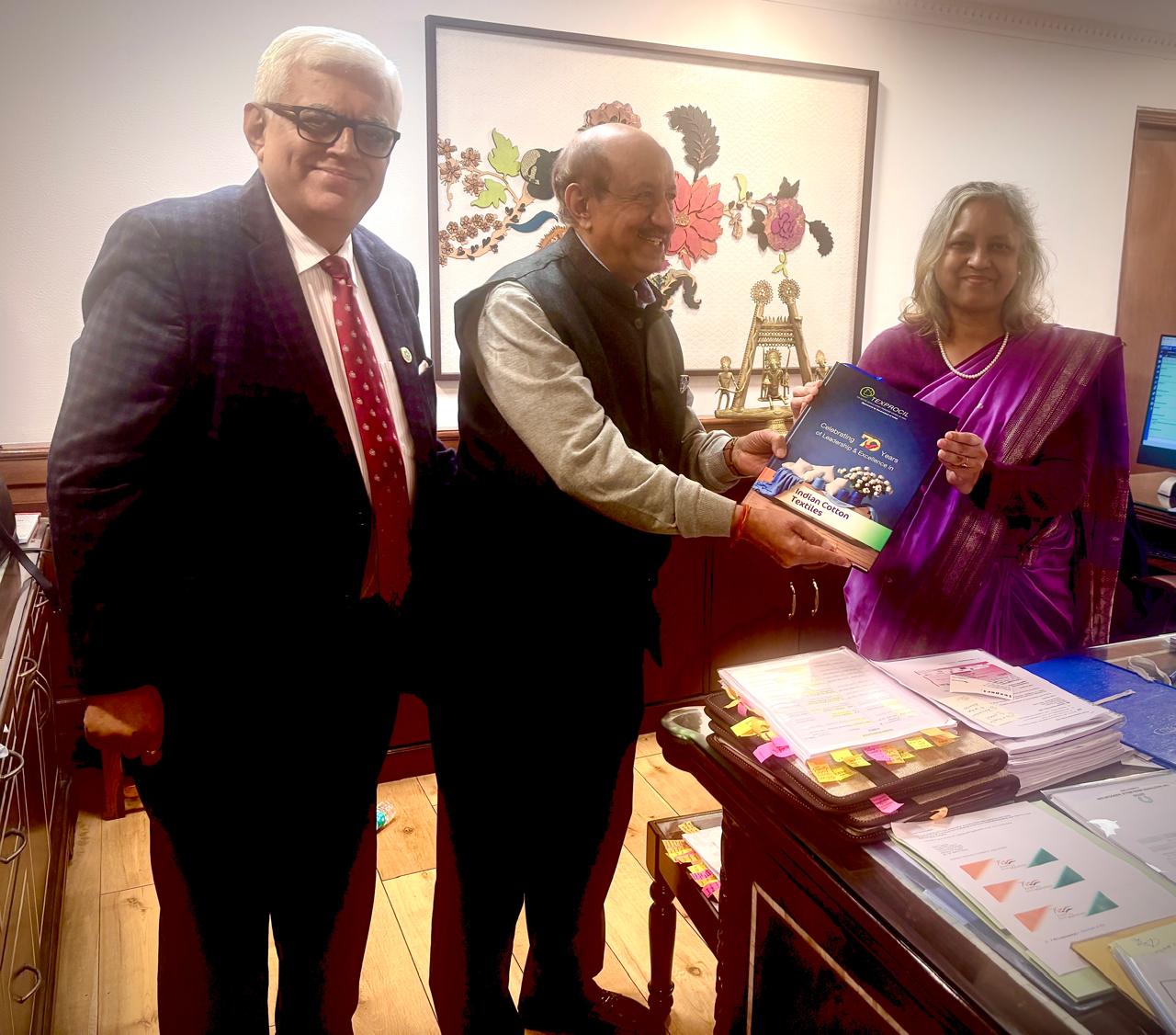 Shri Vijay Agarwal, Chairman Texprocil and Dr. Siddhartha Rajagopal, ED, met newly appointed Secretary Textiles, Smt. Neelam Shami Rao on 10th Jan 2025 and presented  special souvenir brought out to commemorate the Council's 70 years Jubilee Celebrations.