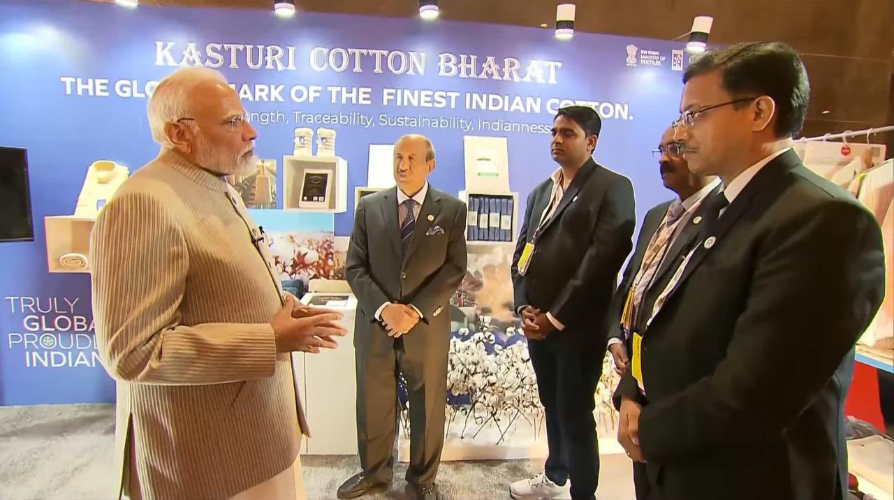 Hon'ble Prime Minister Shri Narendra Modi ji visits the Kasturi Cotton Bharat Booth during Bharat Tex 2025 being held from Feb 14-17, 2025 in New Delhi.