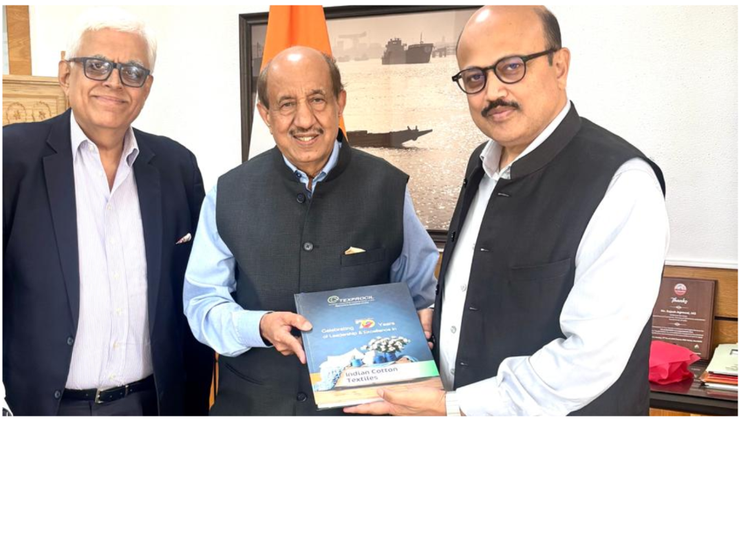 Shri Vijay Agarwal, Chairman Texprocil, along with Dr. Siddhartha Rajagopal, ED met Shri Rajesh Agarwal, Special Secretary, on 7th May 2025 and presented special souvenir brought out to commemorate the Council's 70 years Jubilee Celebrations.