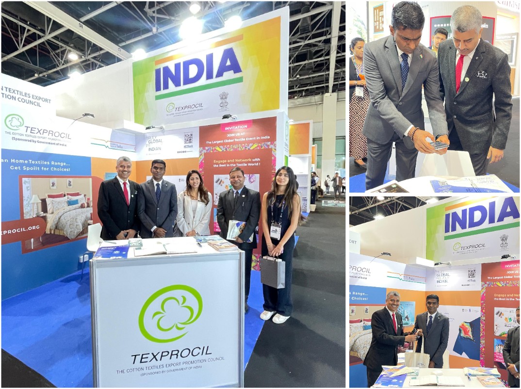H.E. Satish Kumar Sivan, Consul General of India in Dubai, scanned the QR code of a Kasturi Cotton T-shirt at the Index Dubai Show (May 27-29, 2025).