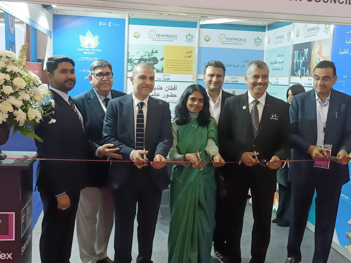 The India Pavilion set up by TEXPROCIL at the Egypt Fabric and Yarn Show (4–7 December 2025, Cairo) was inaugurated by Ms. C. Sushma, Deputy Chief of Mission, Embassy of India, Cairo.