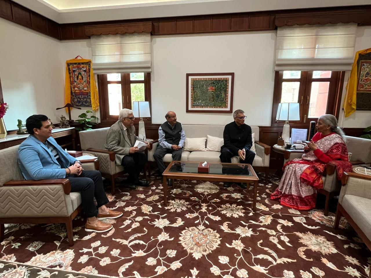 Shri Vijay Agarwal, Chairman, TEXPROCIL, along with Shri Ravi Sam, Vice Chairman, and Dr. Siddhartha Rajagopal, ED, met Smt. Nirmala Sitharaman, Hon’ble Finance Minister, on 16 December 2025 at Parliament House, New Delhi. 